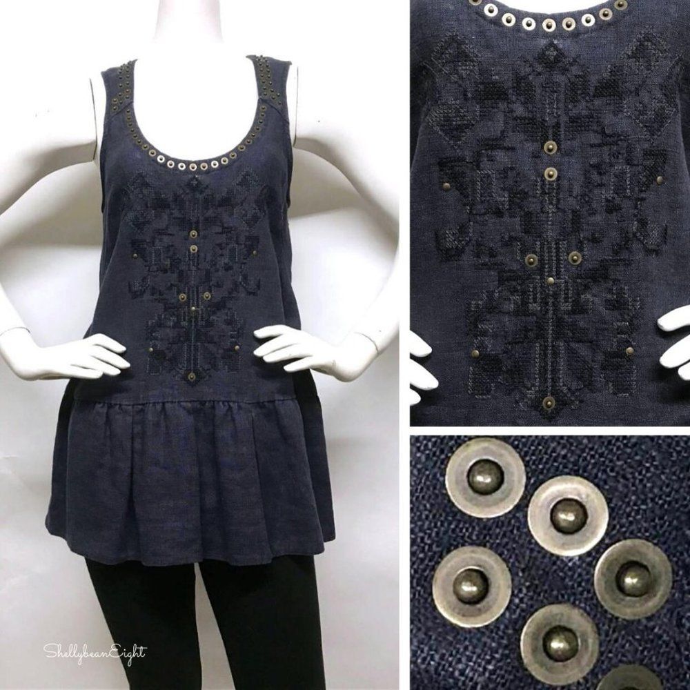 FREE PEOPLE Embroidered Tunic STUDS Top 0 2 4 XS S